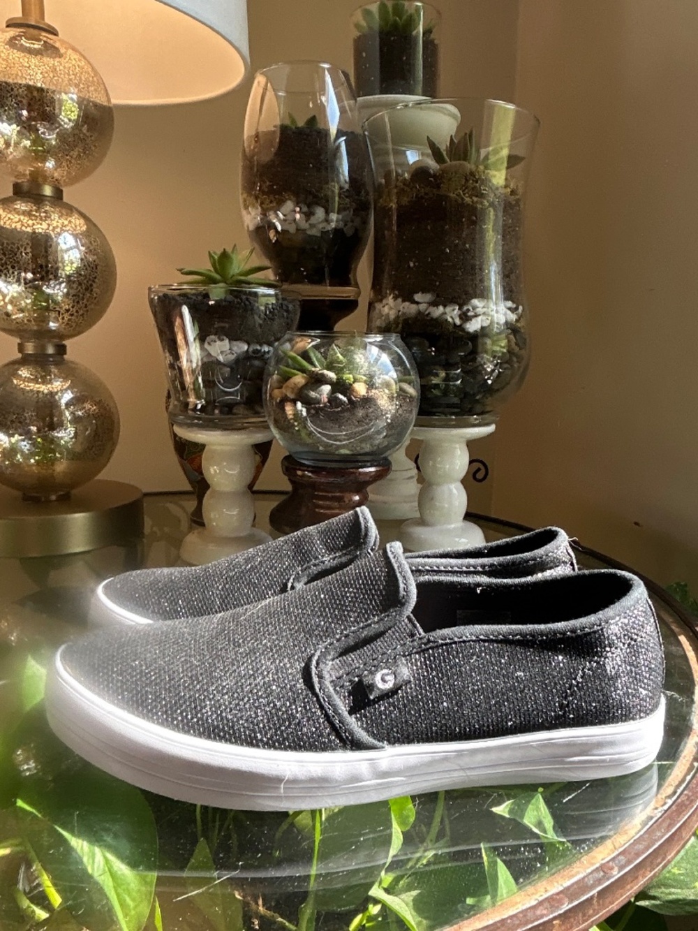 Guess Women’s Size 8 Black Glitter Slip-On Sneakers Sparkle Casual Shoes